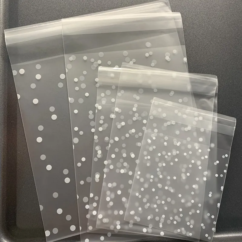 100pcs 5 size White Dots Transparent Frosted Plastic Wedding Cookie Candy Bag Christmas Birthday Party Wedding Gift Bag