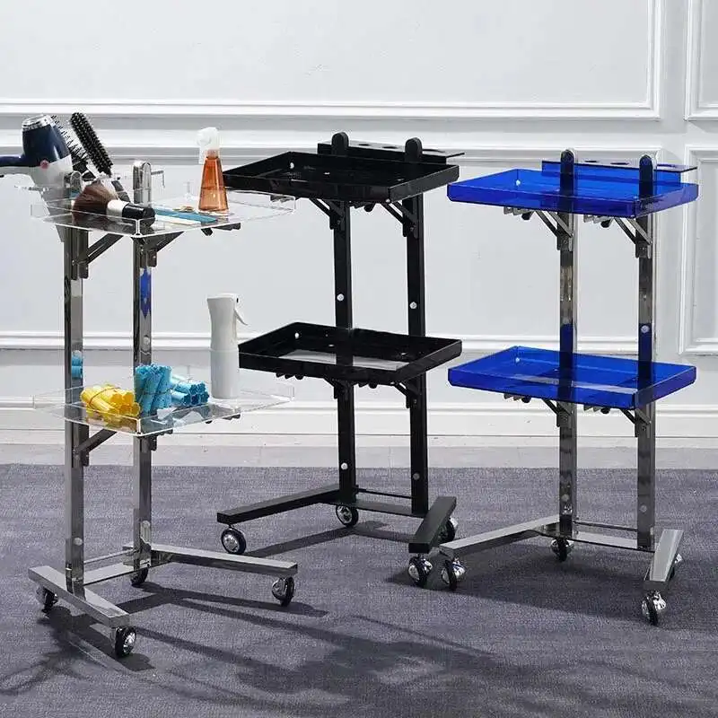 

Stainless Steel Salon Trolley Home Salon Furniture Foldable Acrylic Storage Shelf Multifunctional Nail Art Tool Cart with Wheels