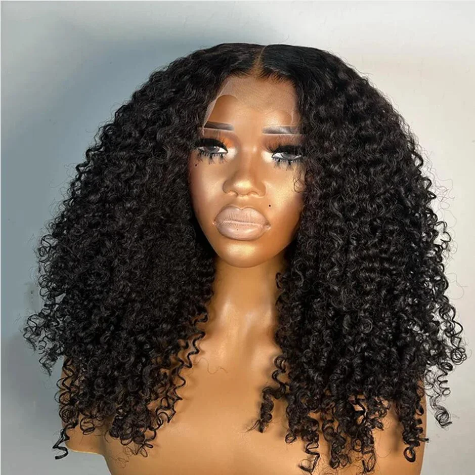 

Long180 Density Soft Black PrePlucked Deep Part Glueless 26 inch Kinky Curly Lace Front Wigs For African Women Babyhair Daily