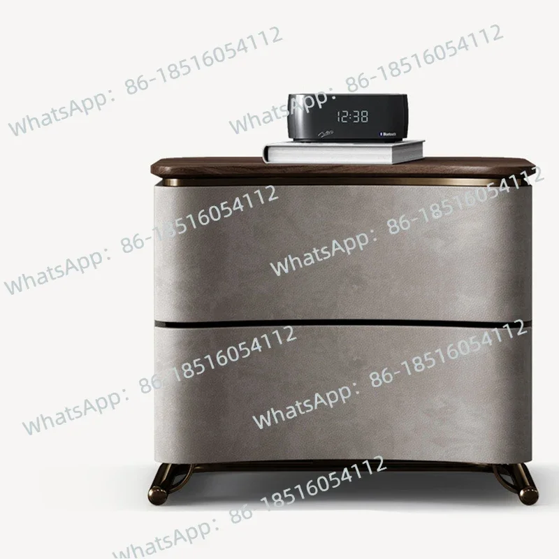 Italian Minimalist Walnut Bedside Table Large Household Modern Light Luxury Natural Marble Headboard
