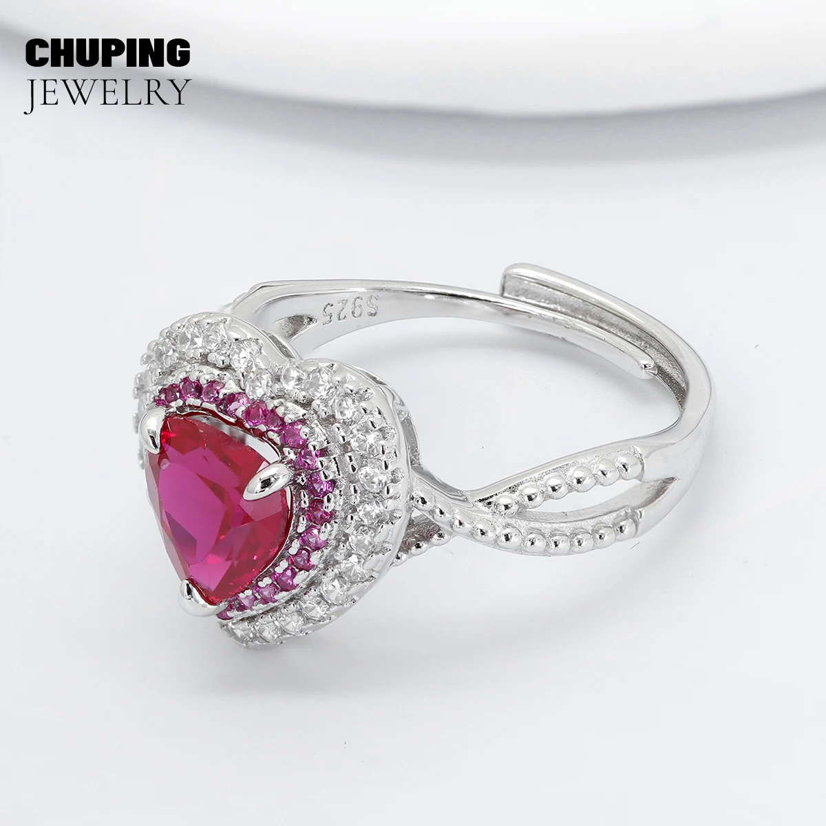 

ChuPing выращенное в лаборатории рубиновое кольцо в форме сердца S925, серебряное юбилейное кольцо, романтический подарок с датой для женщин, обручальное кольцо с обещанием