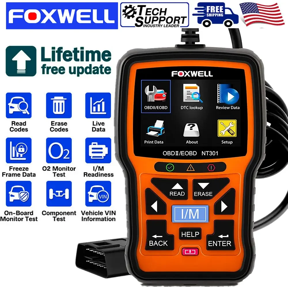 

FOXWELL NT301 OBD2 Scanner Code Reader OBD II Check Engine Car Diagnostic Tool Fault Mechanic Diagnostic Scan Tool Free Update