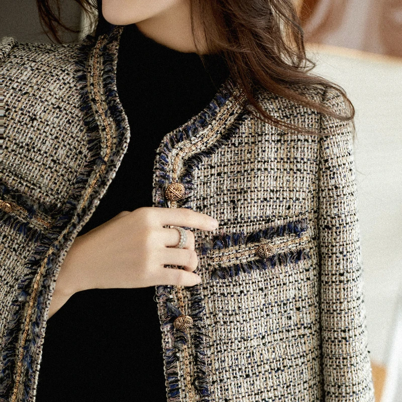 Spring Autumn Weave Clothes 2023 New Korean High Quality O-neck Tweed Coat Female Cardigan Wool Jackets Women Tops