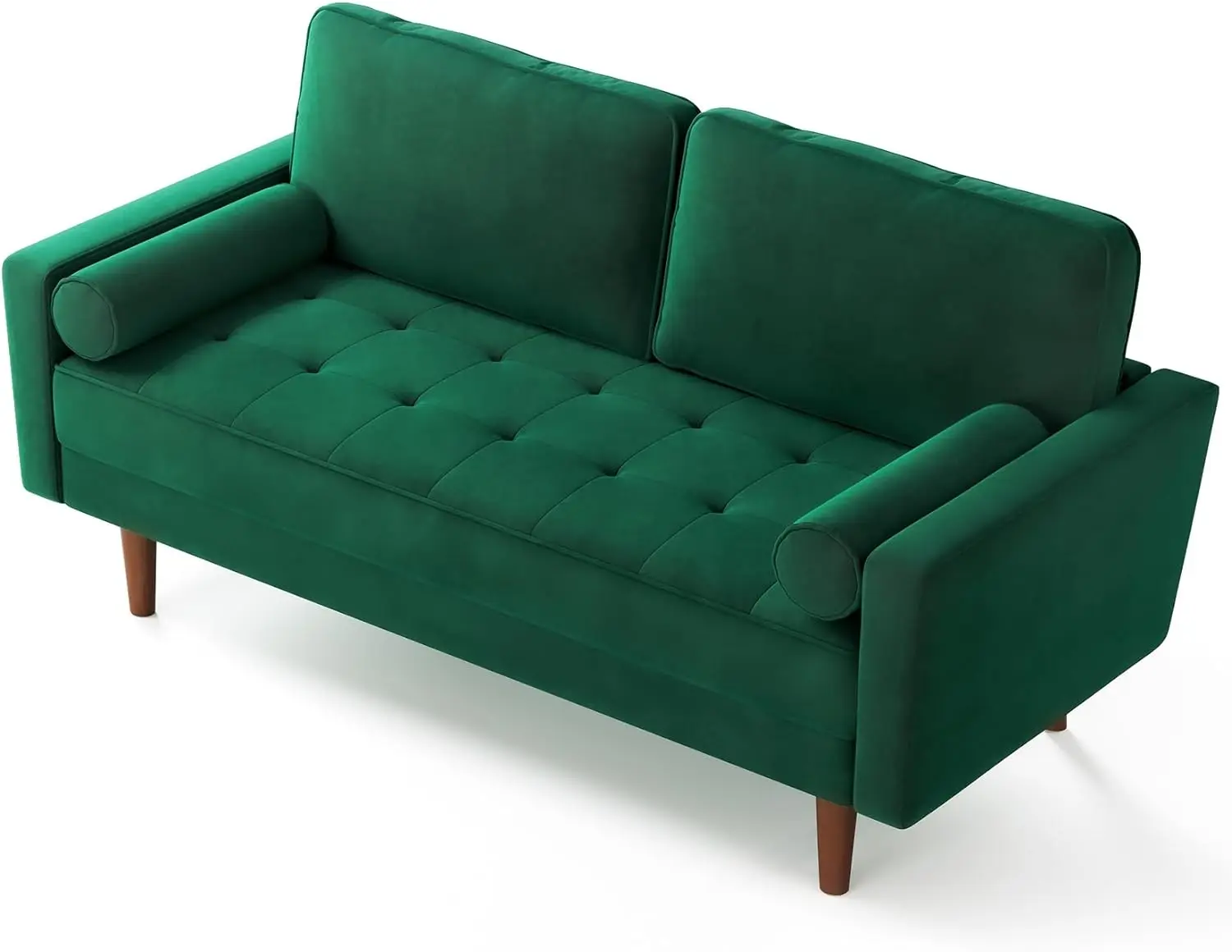 58 inch Loveseat Sofa, Modern Couches with Button Tufted Seat Cushion, Velvet Sofa with 2 Bolster Pillows, Track Armrest