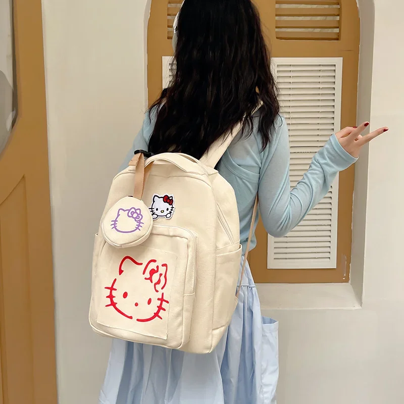 Sanrio hello kitty bonito doce casual mochila dos desenhos animados impressão simples retro tendência moda grande capacidade mochila