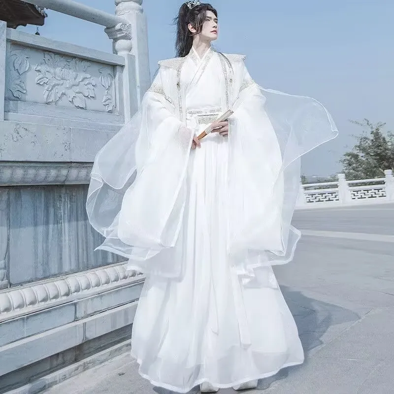 

Chinese Hanfu Men Black&White Embroidered Vintage Hanfu Suits Male Halloween Carnival Cosplay Costume Party Hanfu Plus Size