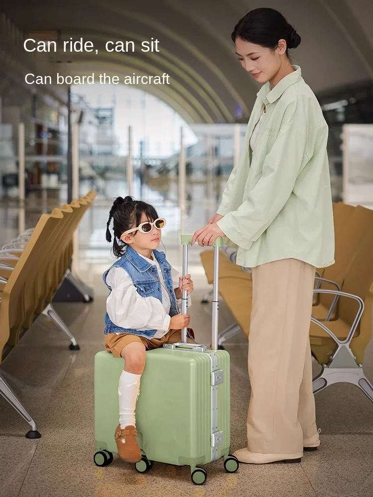 Mala de bagagem infantil com estrutura de alumínio, mala de viagem para meninos e meninas de 20 polegadas com seis rodas
