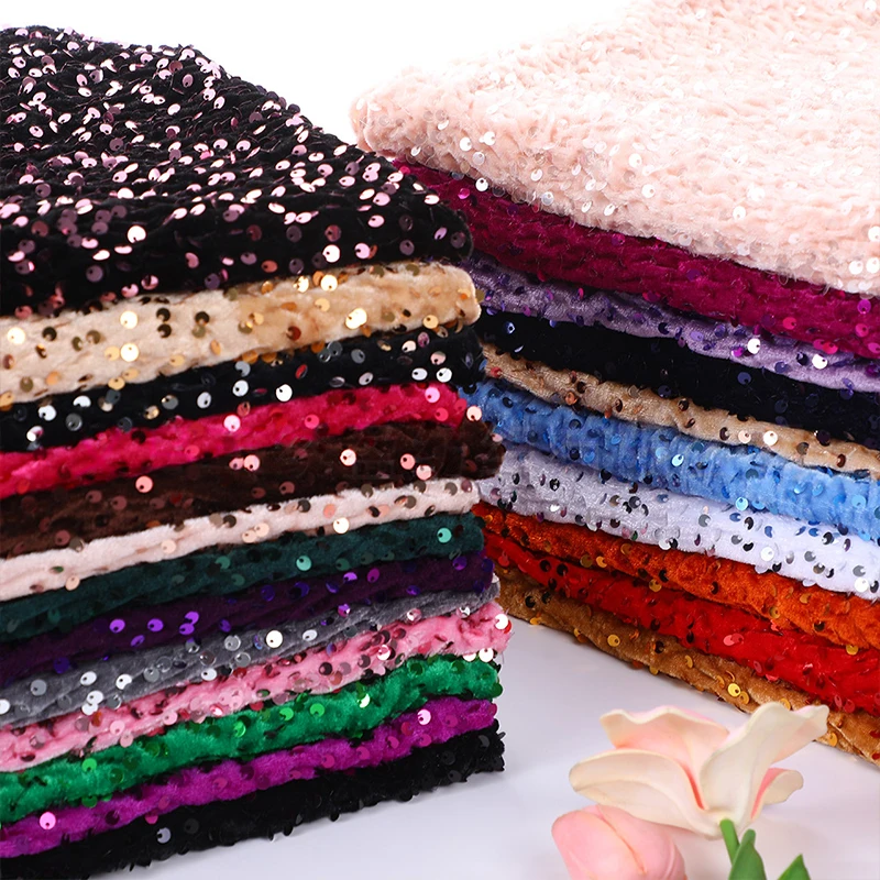 

90cm Sequins Stretch Velvet Fabric for Sewing Wedding Party Costume Princess Dress Doll Clothing DIY Decor Iridescent Material