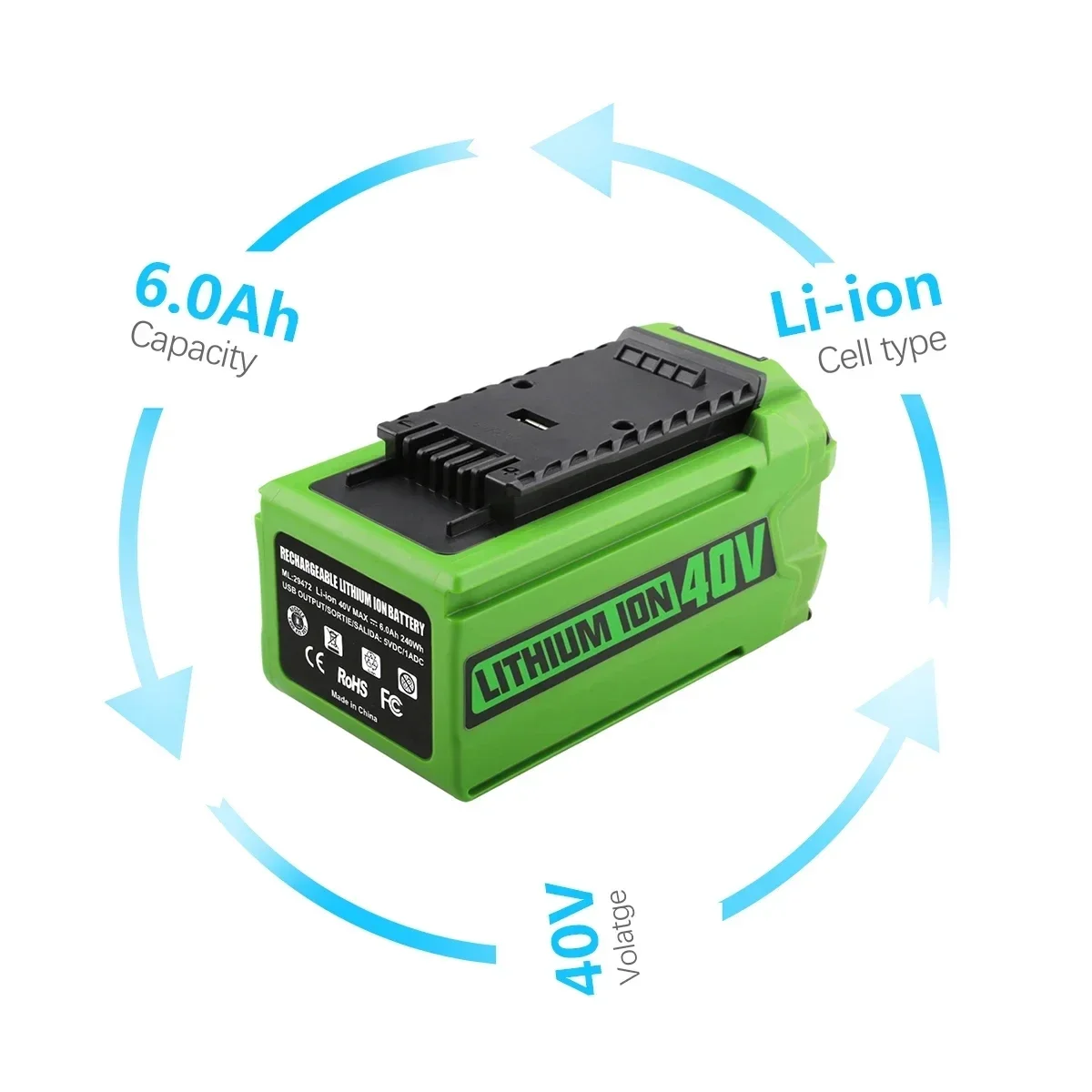 For Greenworks 40V Batteries 6Ah GreenWorks G-MAX Li-ion Battery Manufacturer Replacement Battery for Lawn Mower Power Tools