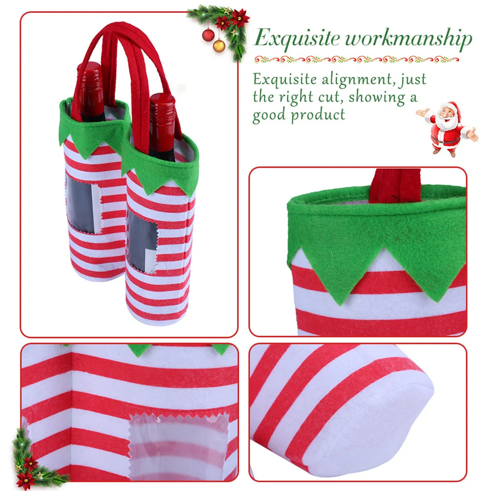 

2pcs Christmas Wine Bottle Pouch Red Fabric Storage Bag Portable Reusable Party Decoration Holiday Gift Accessory For Family
