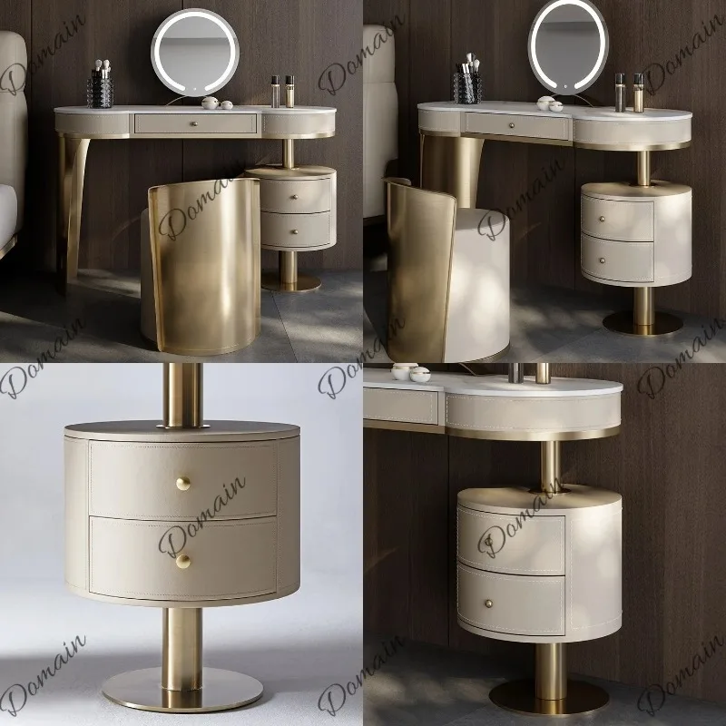 Italian Luxury Marble Vanity Table with Painted Storage Cabinet Solid Wood Dresser for Bedroom Villa