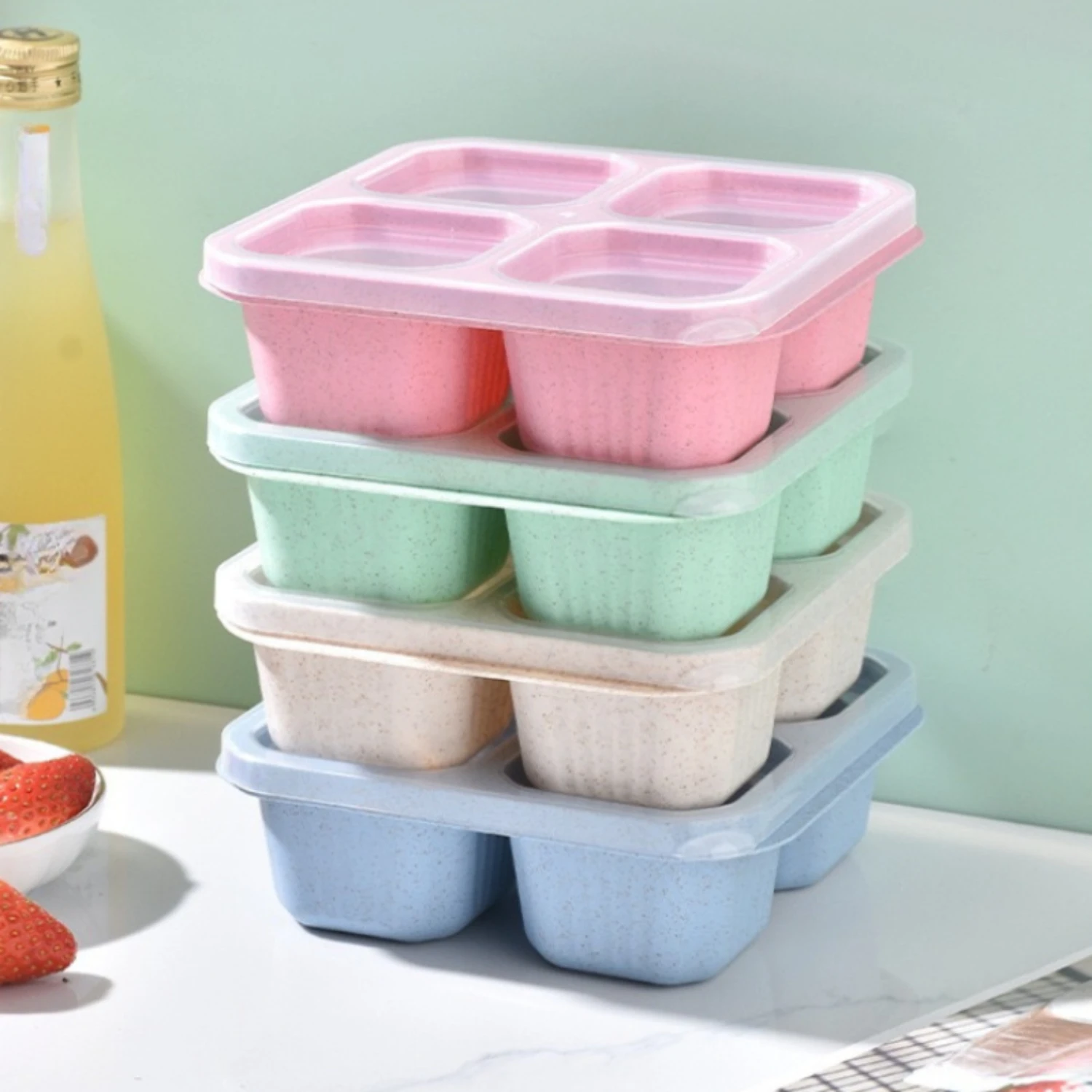 1pc  Container, 4-Compartment Snack Container With Transparent Lid, Reusable And Leak Proof Food Sealed Box, For Back To School,