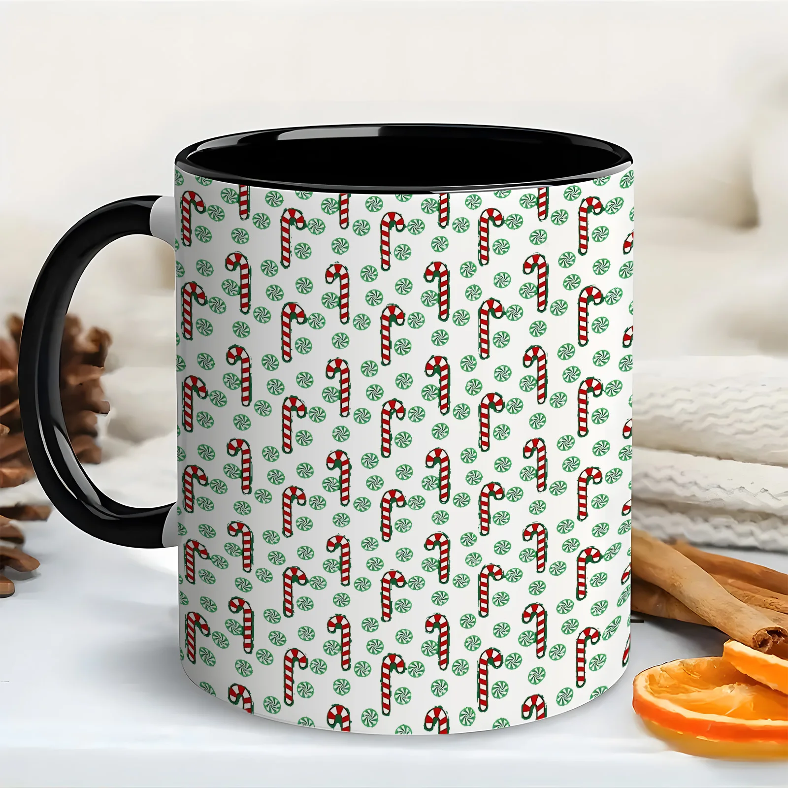 1pc, 11-Ounce Coffee Mug with a Christmas Theme, Featuring a Candy Cane Design. It'S Perfect for Coffee Lovers And Those Who Enjoy The Holiday Season, Making It an Excellent Choice for Christmas Festivities And Winter Get-Togethers. A Great Gift Ide
