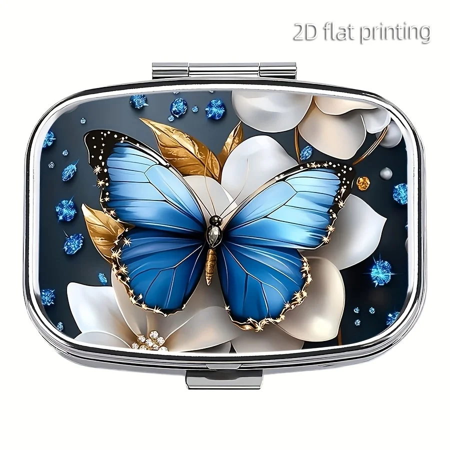 1 elegant butterfly pill box, 2 compartments - portable rectangular pill box or wallet, travel vitamin holder - elegant butterfly design - suitable for women and men - ideal for travel and daily use - perfect gift for seniors and travelers