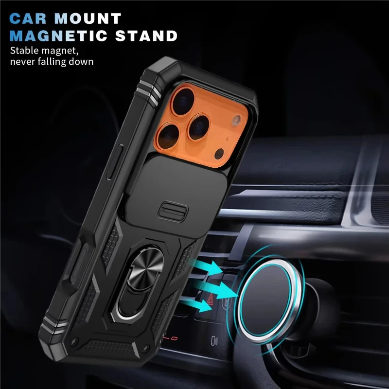 حافظة لهاتف آيفون 17 برو ماكس 17 برو كاميرا هوائية منزلق عسكري من الدرجة حماية 360 درجة غطاء مدرع دوار