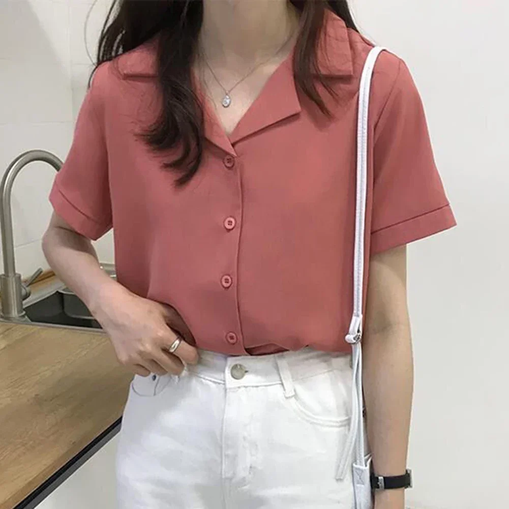 Short Sleeve Loose Shirt For Women Shirts Womenswear Blouse 2024 New Arrival Drop-shipping