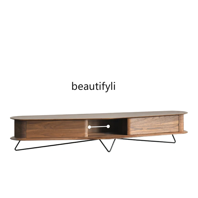 Nordic modern simple black walnut solid wood TV audio-visual cabinet