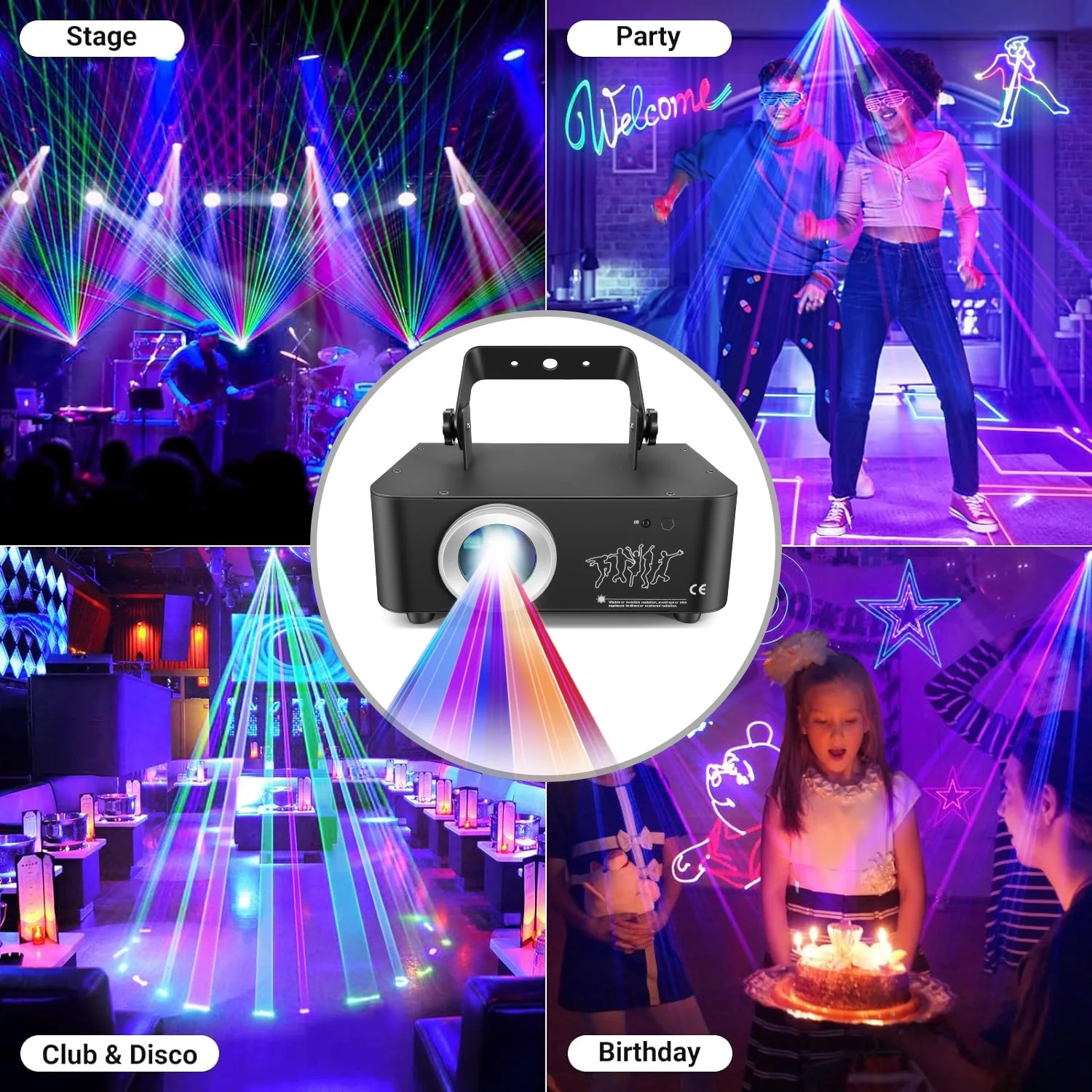 3D Green Red and Blue Full-Color Animated Light Pattern Projector Birthday Bar Karaoke Christmas Wedding Decoration