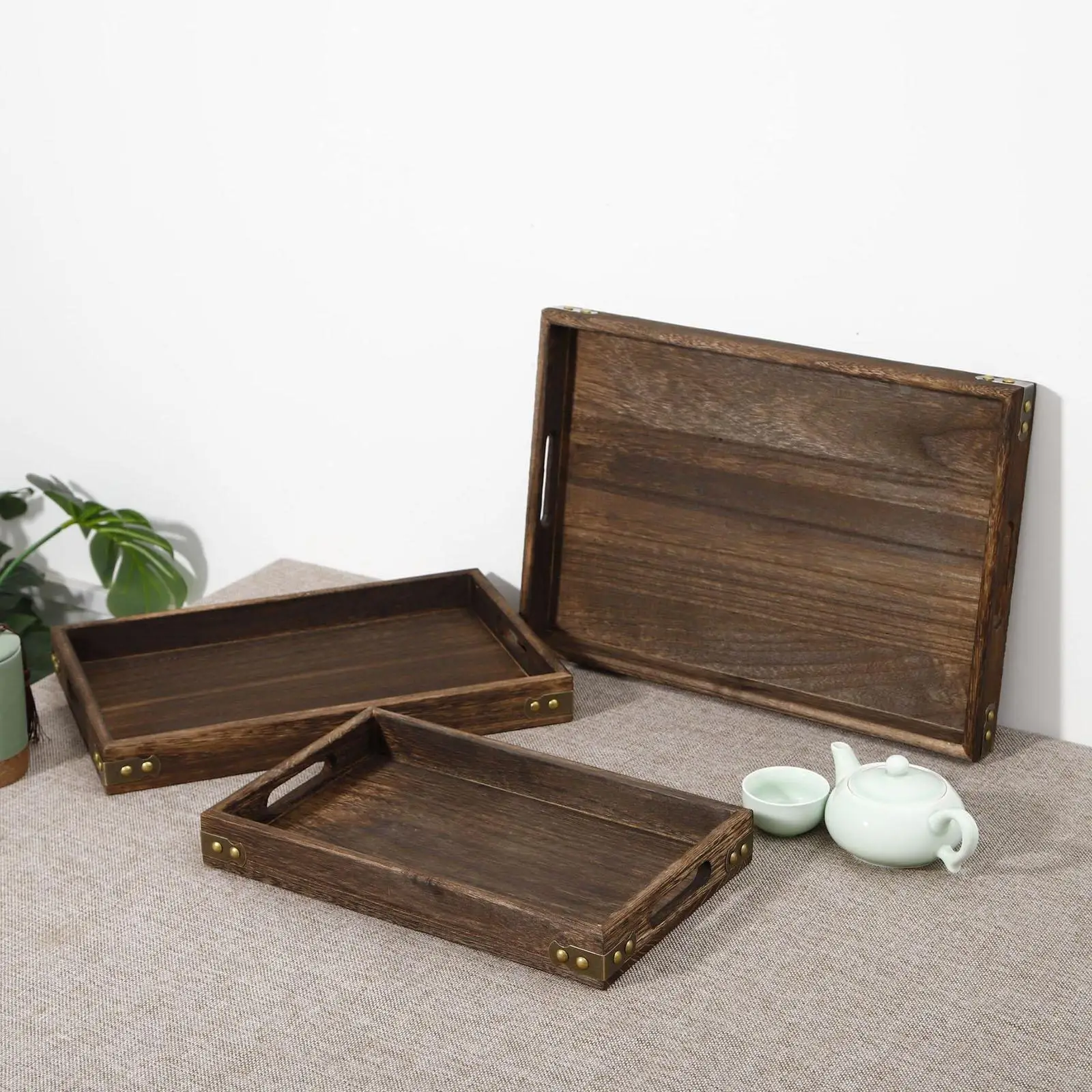 3 Pieces Wooden Serving Trays Platter for Breakfast for Dining Table Kitchen