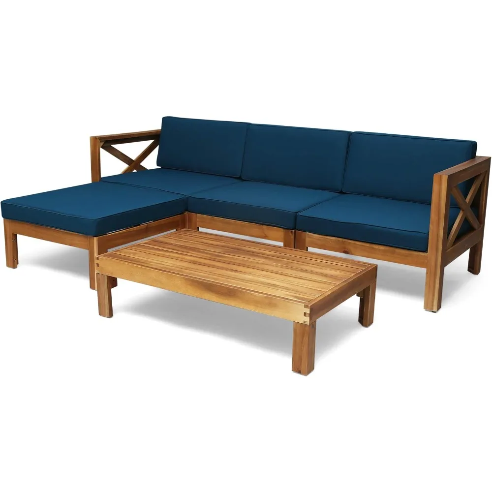 

Outdoor 5-Piece Acacia Wood Sofa Set – Teak Finish & Dark Teal Cushions | for Patio Deck Garden Use