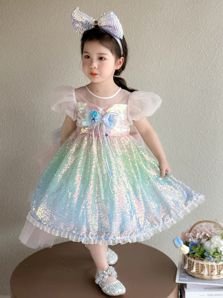 กระโปรงเด็กผู้หญิงผ้าทูลล์ปักเลื่อม รุ่นใหม่สำหรับฤดูร้อน ทรงเมอร์เมด สีสันสดใส สำหรับงานวันเกิด กระโปรงเด็กผู้หญิงสไตล์หวาน