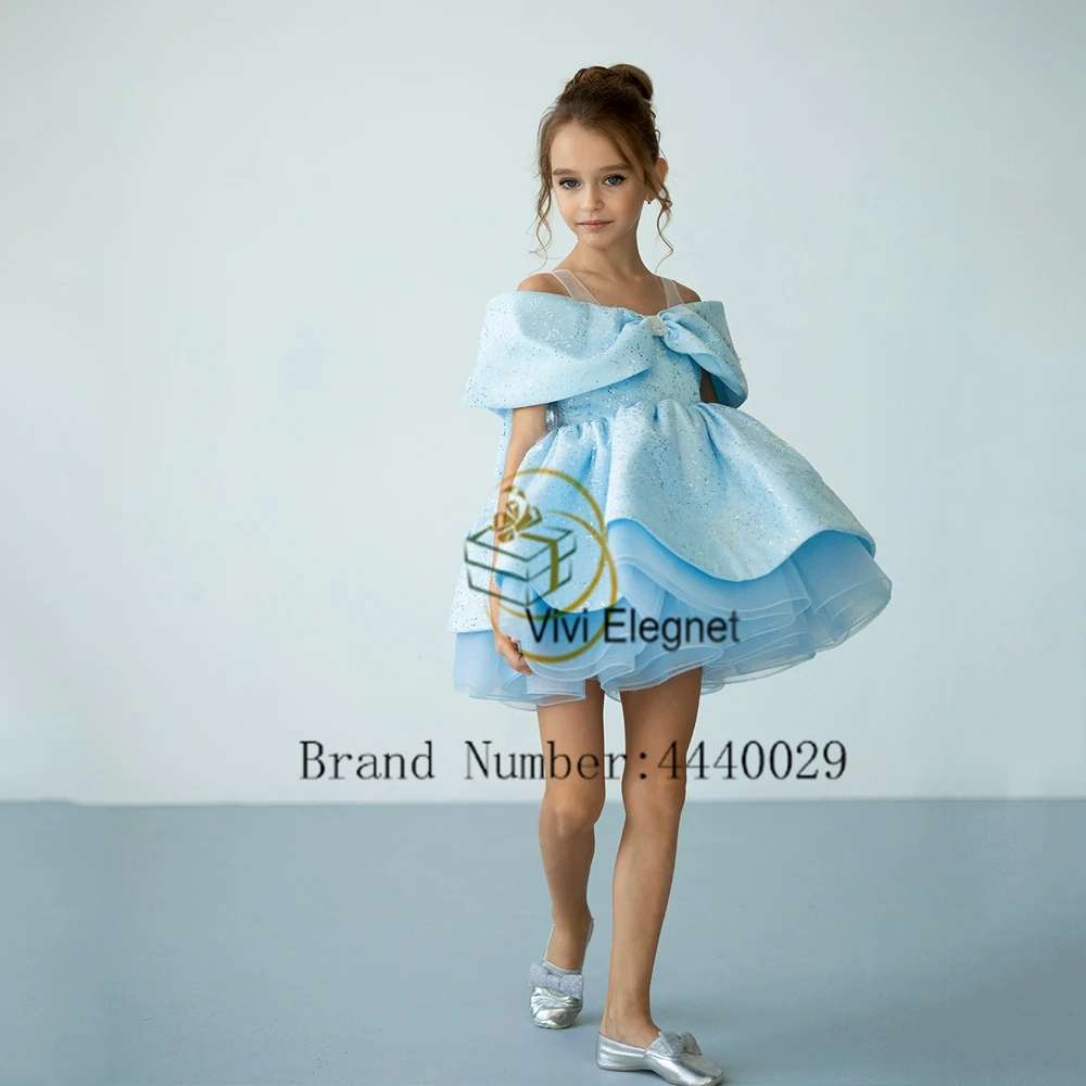 

Customized Blue A Line Flower Girl Dresses Scoop Satin 2025 Summer Wedding Party Gowns for Birthday Knee Length فساتين اطفال ل