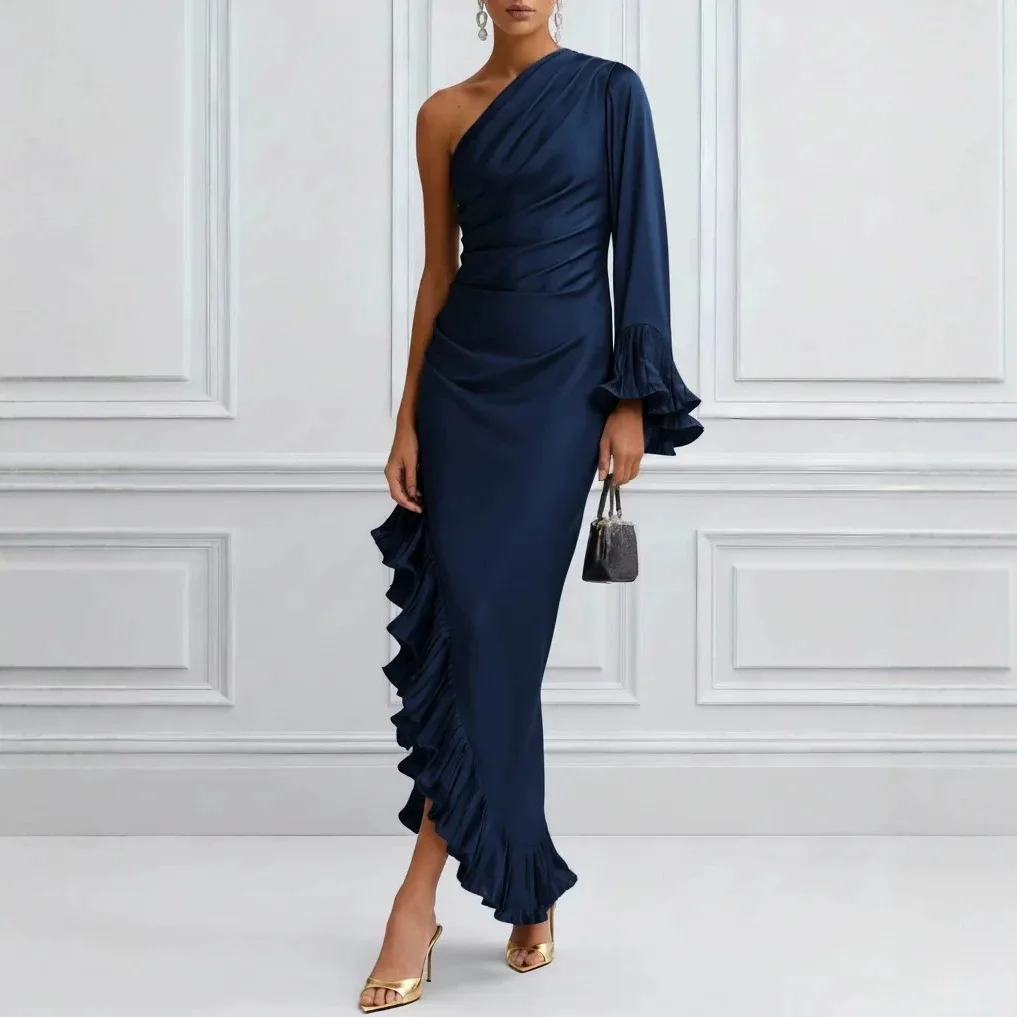 Robe sexy à épaules dénudées et manches longues pour femmes, robe à ourlet irrégulier, coupe ample décontractée, robe amincissante à la mode pour l'été