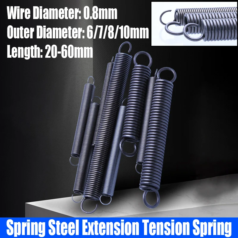 

10PCS 0.8mm Wire Diameter Spring Steel S Hook Extension Tension Spring Coil Spring Hook Spring L=20-60mm Outer Diameter 6mm-10mm