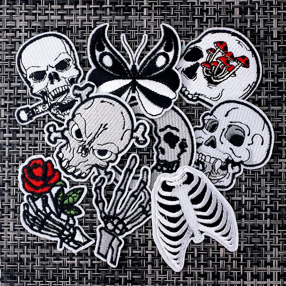 

9Pcs/Lot Butterfly Moon Bone Skull Iron on Patches Cloth Embroidered Applique Sewing Clothes Apparel Accessories Patch