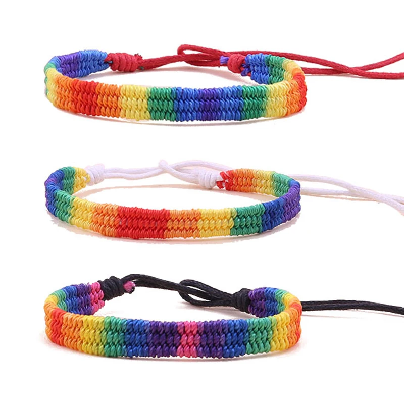 

Charm LGBT Rainbow Rope Bracelets For Couple Pride Gay Women Men Handmade Woven Braided String Friendship Lover Jewelry Gifts