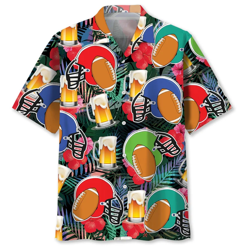 

3D Printed American Football Graphic Hawaiian Shirt For Men Fashion Short Sleeves Beach Shirts Blouse Summer Button Aloha Shirts