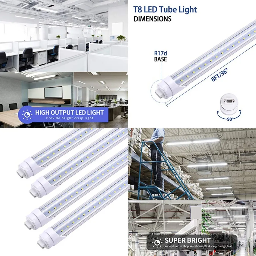 R17D/HO 8Feet LED Bulbs, V Shaped Dual Row Clear Cover 65W 6000K Cold White T8 8Feet LED Tube Light with R17D Rotatable Base, 8