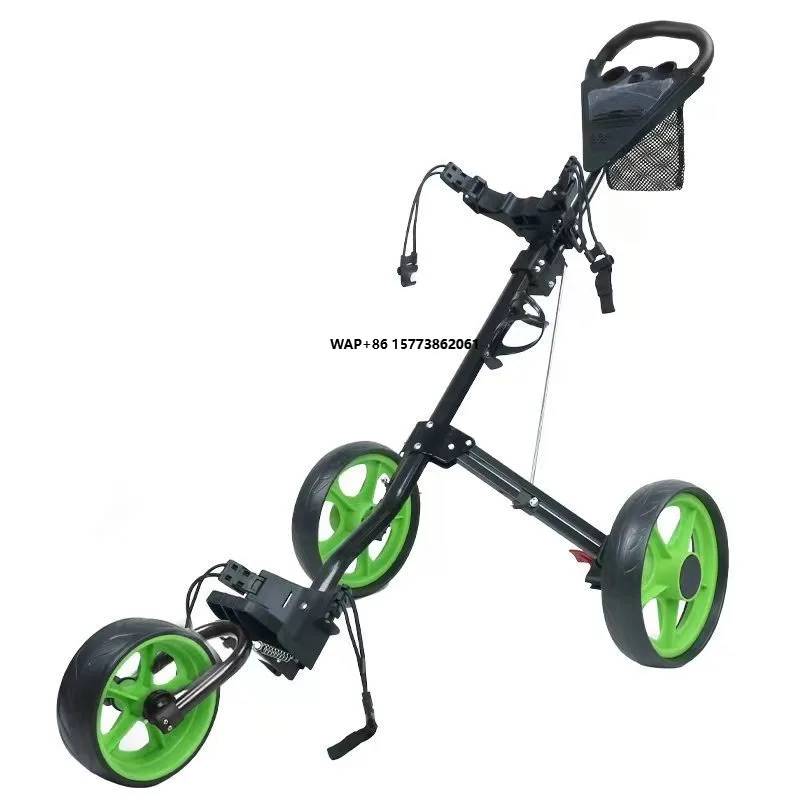 Aluminum 3-Wheel Golf Push Cart Foldable Lightweight Golf Trolley Portable Hand Push/Pull Golf Caddy with Durable Frame