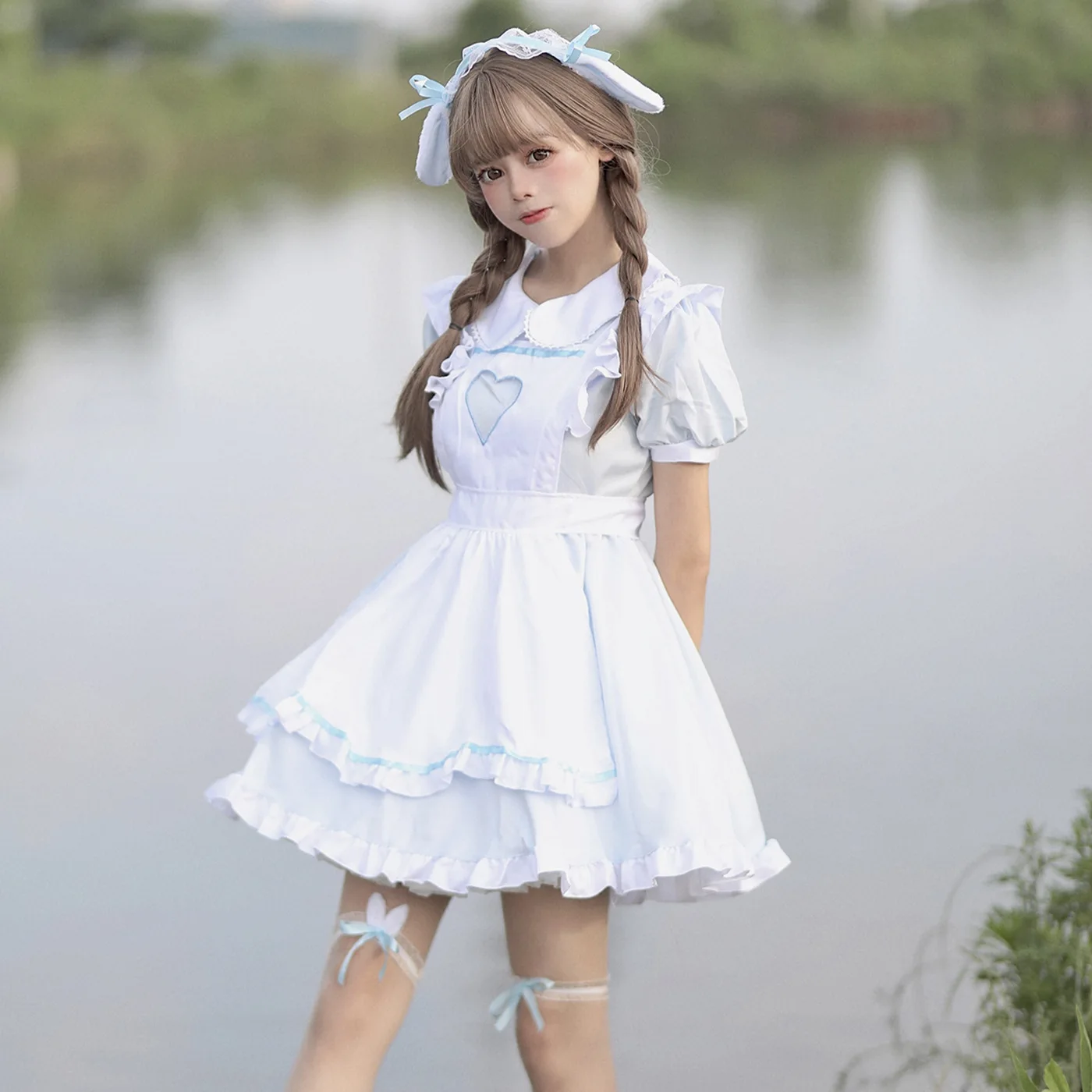 Super cute hollowed out love rabbit maid Lolita COSPLAY performance costume plus size 6 colors