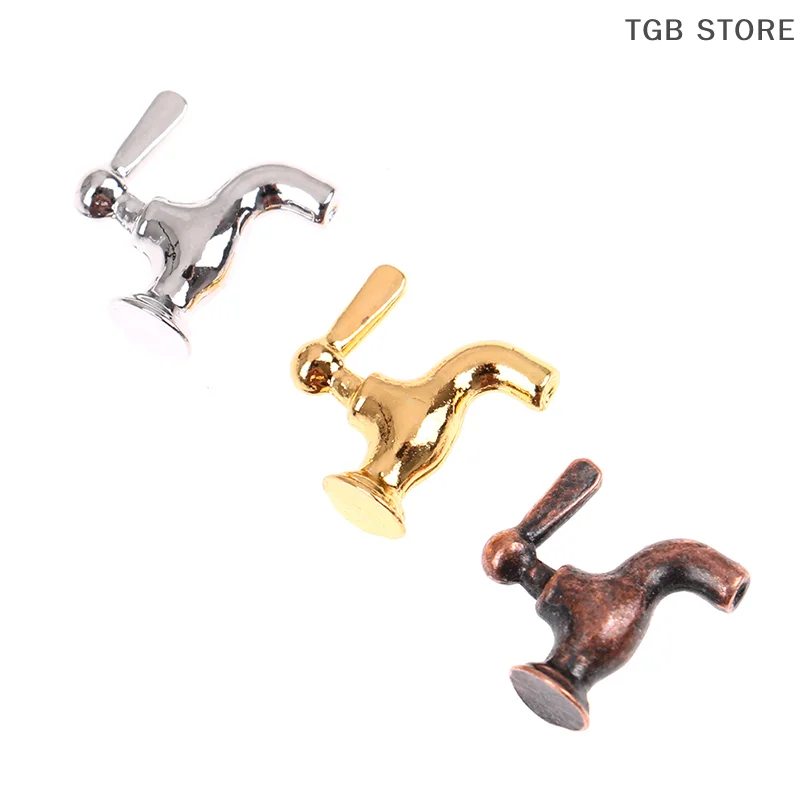 4pcs/set 1:12 Dollhouse Miniature Metal Water Tap Faucet Bathroom Accessories