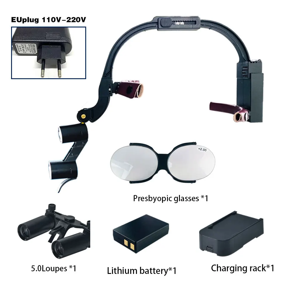 

Dental 2.5X 3.5X Optional Loupe Magnification Binocular Surgical Magnifier with Headlight LED Light Dentist Medical Loupes