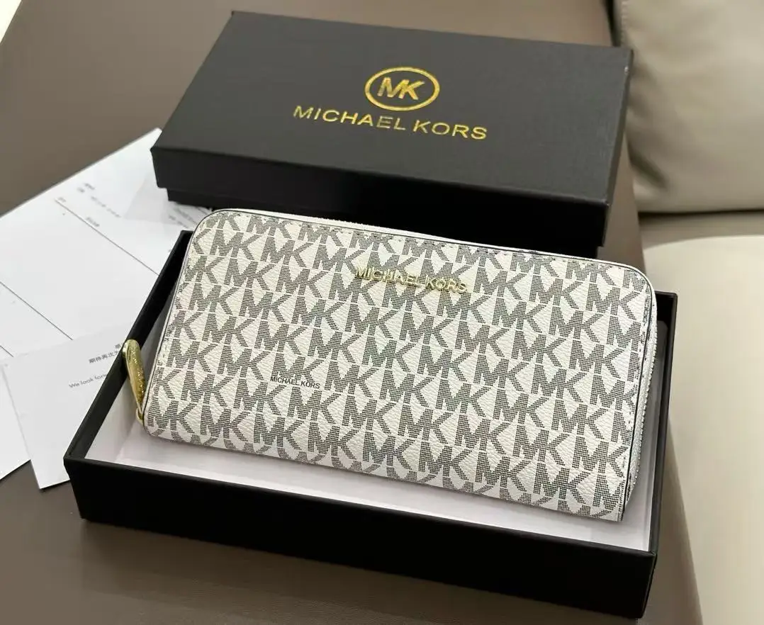 brand-new-high-quality-michael-kors-women's-high-end-casual-fashion-long-coin-purse-card-holder-mk-luxury-bi-fold-classic-monogr