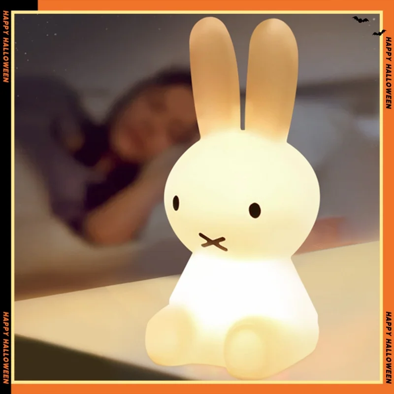 Śliczna lampka nocna 3D Kawaii Anime Cartoon Bunny ochrona oczu akumulatorowa lampa biurkowa sypialnia dzieci lampka nocna lampa obozowa