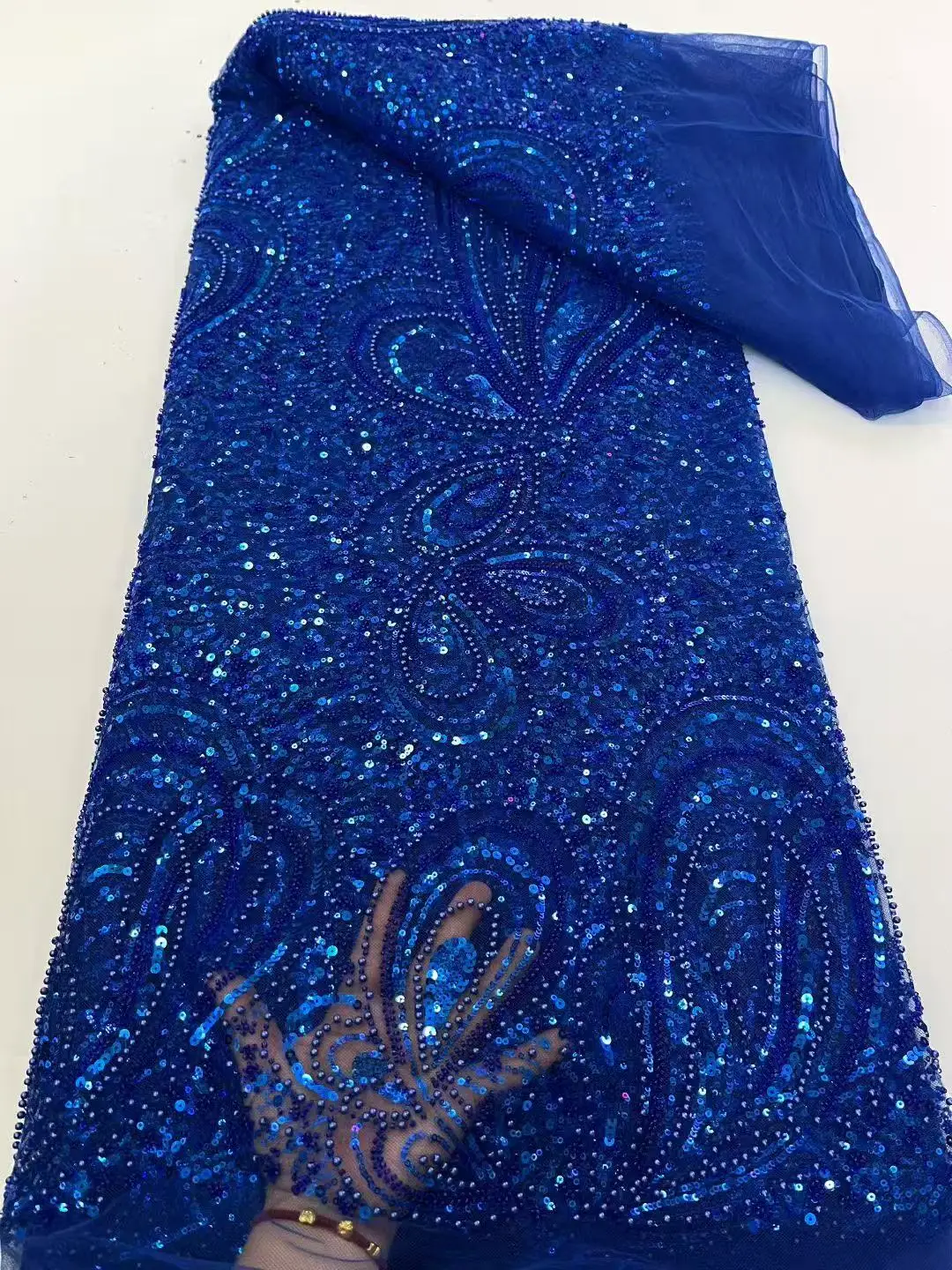 Tessuto di pizzo francese con paillettes in rilievo 2025 Tessuto di pizzo africano di tulle di maglia di alta qualità da 5 metri Abito da sposa nigeriano per le donne
