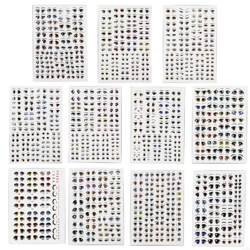 R1WA 11 Sheet Eyeball Decals Water Decals for Dolls Face Makeup Stickers Water Stickers Cartoon Eye Stickers Eyeball Dolls