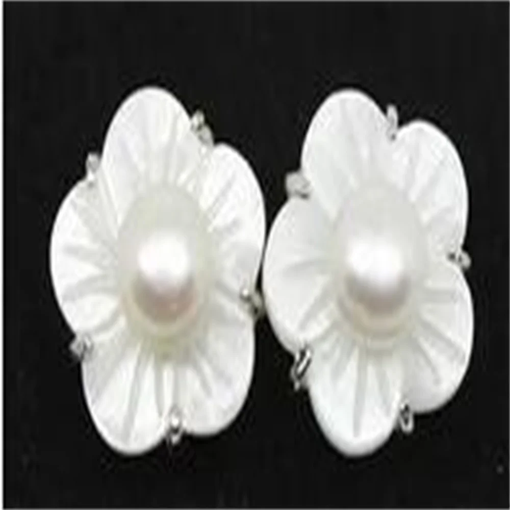 

Natural White Freshwater Pearl Shell Flower 925 Silver Earring Silver natural gem/stone/coral/opal Marcasite