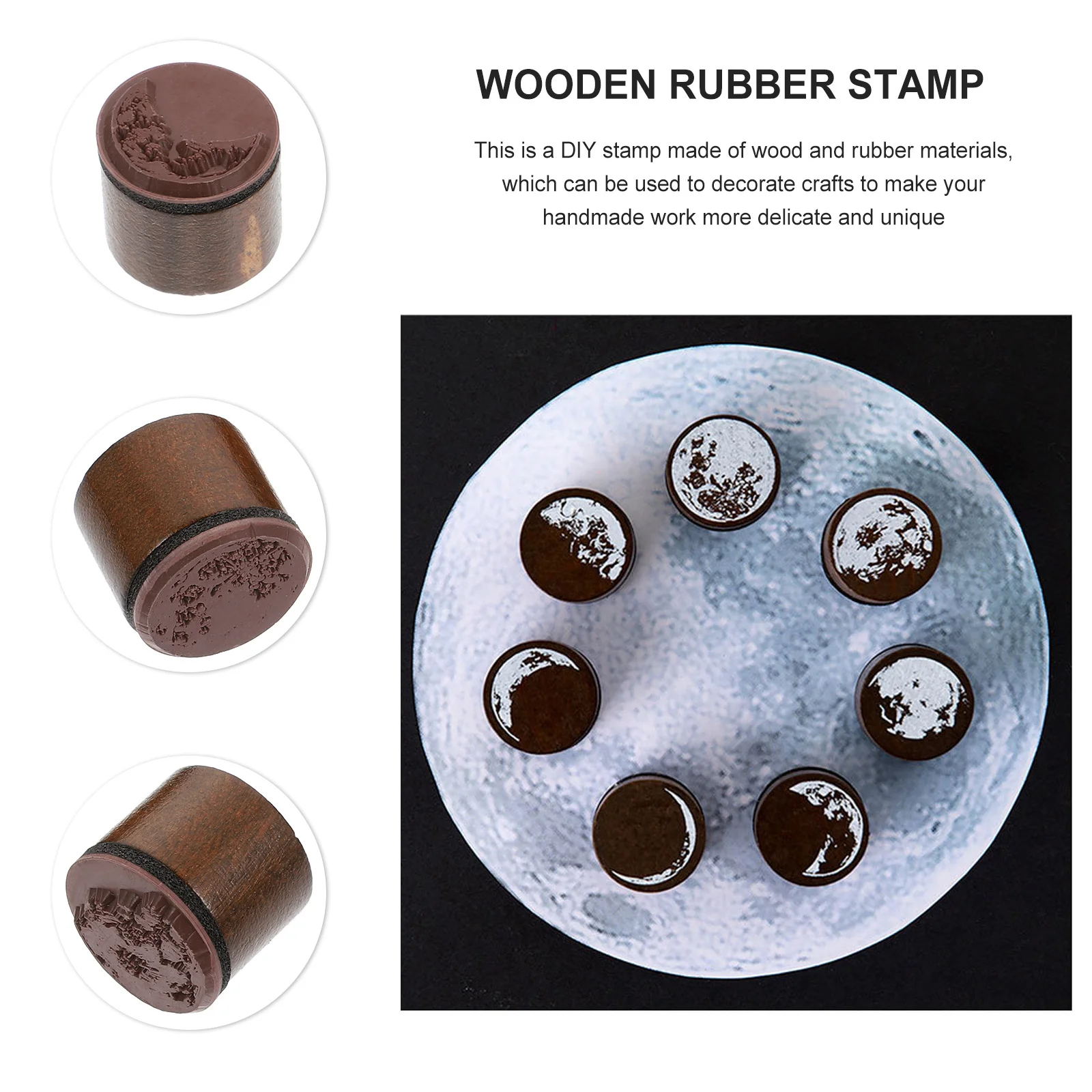 

7Pcs Exquisite Wooden Moon Stamps DIY Craft Decorative Seals for Scrapbooking Journaling Wooden Stamps for Crafts