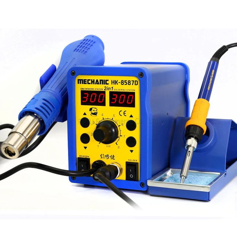 Solder Station Smd Rework Station MECHANIC HK-8587D Hot Air Gun Soldering Station 2 in 1 LED Quiet Desoldering Lead-Free Repair