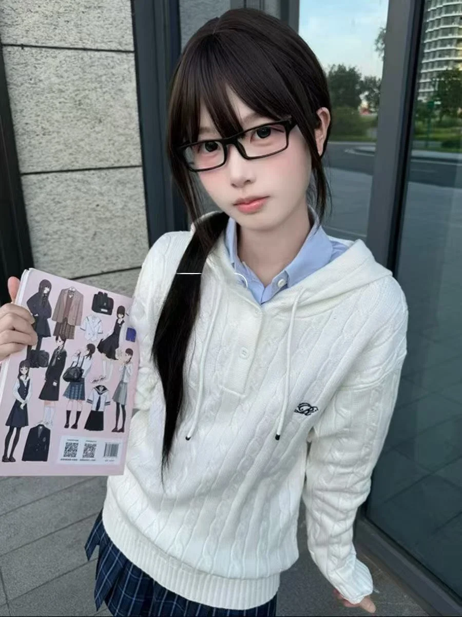 

Корейский свитер с капюшоном и узором «косы», белый, осенне-зимний, в стиле JK, вязаный, с длинными рукавами, новинка, повседневный, модный