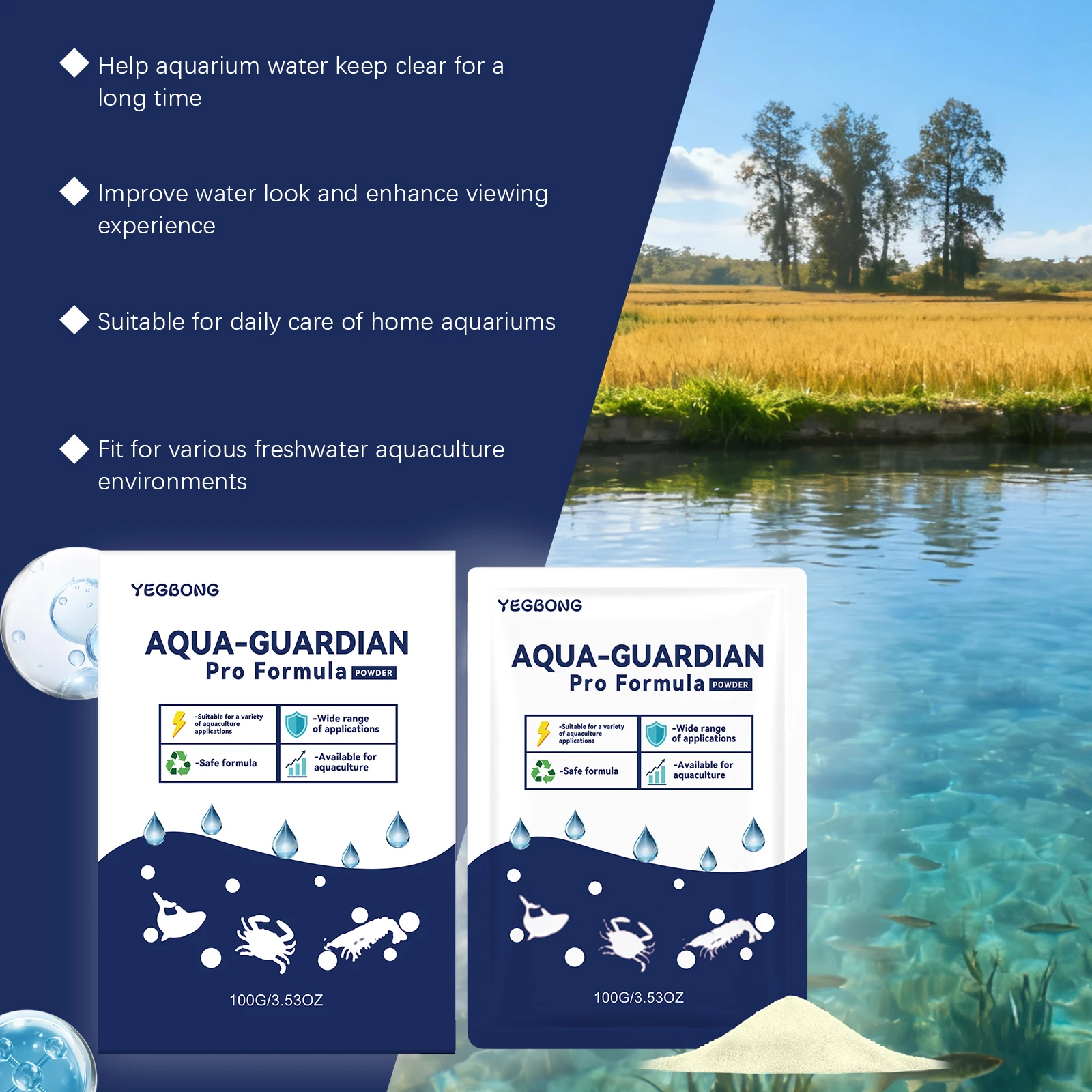 Fish Tank Water Clarifying Powder Fast Clear Cloudy Water Crystal Clear Aquarium Water Purifier Home Pond Fish Tank Clean Powder