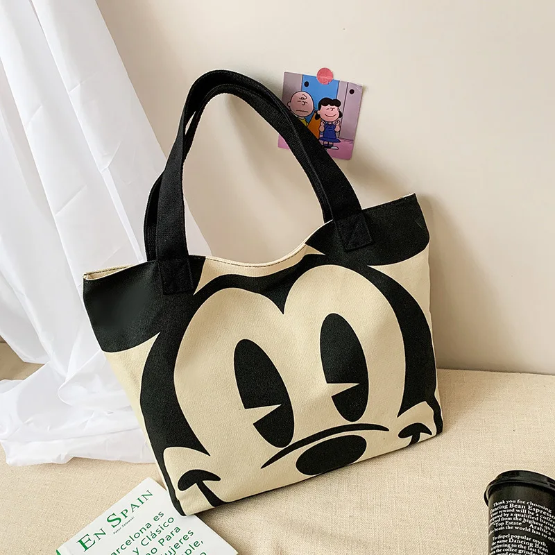 Large Capacity Bag Women 2022 Fashion Trendy Canvas One Shoulder Messenger Bag Students Girls Hanbag Mickey Cartoon Print Tote