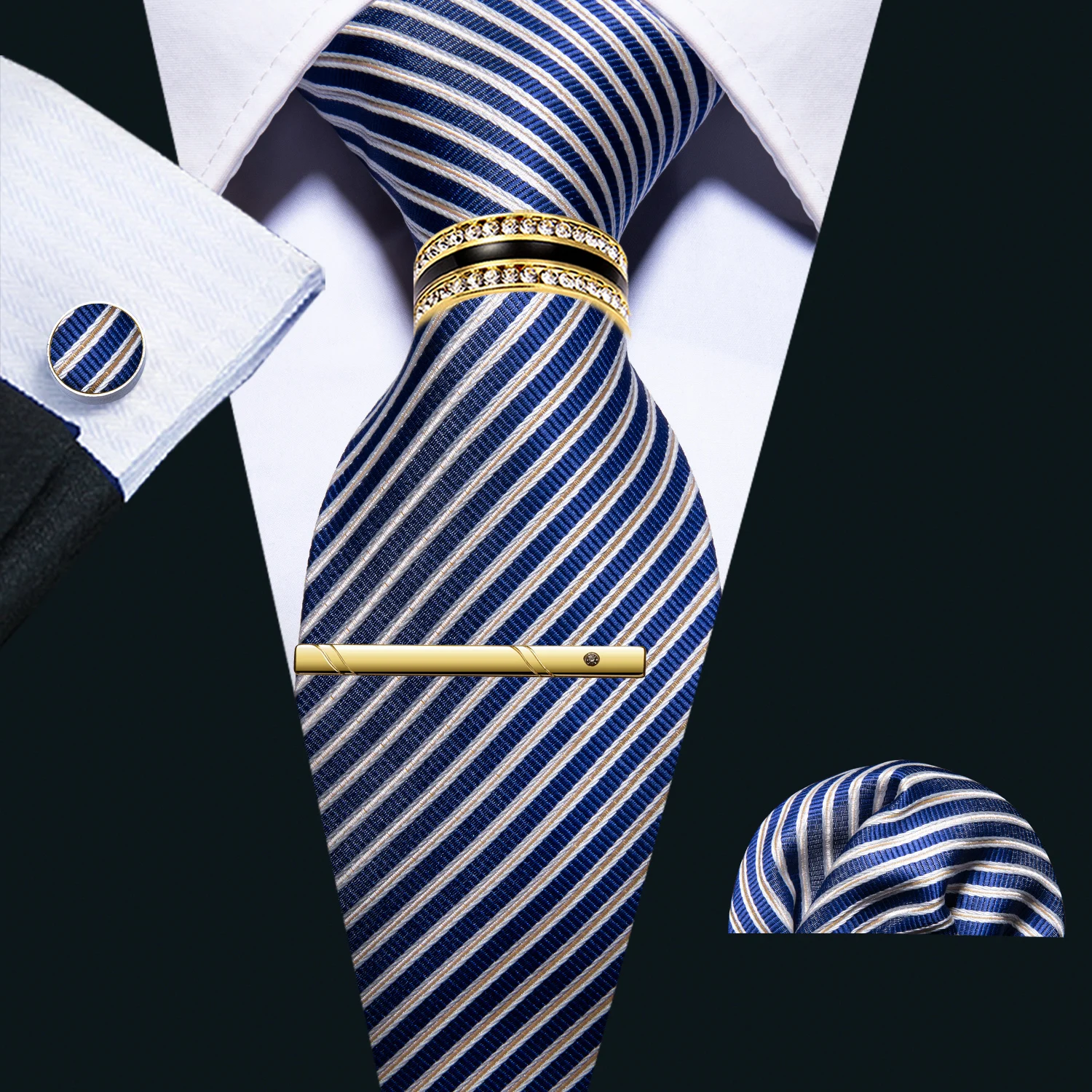 Herren-Krawatte, klassisch, rot, grau, schwarz, gestreift, modische Krawatten, Einstecktuch, Manschettenknopf, Clip, Ring-Set, Hochzeit, Party, Event