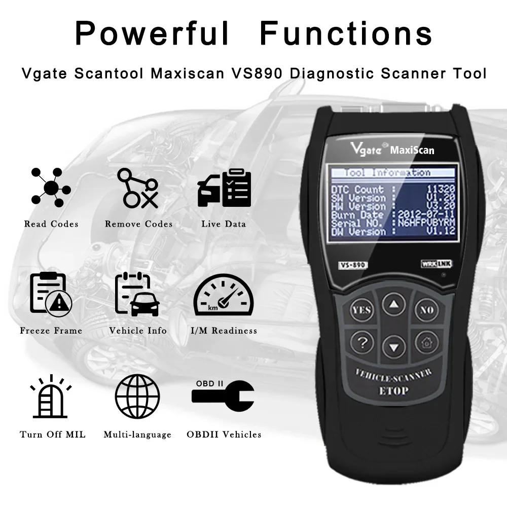 New Vgate VS890 OBD2 Automotive Scanner Engine Analyzer Car Tools Code Reader Car Diagnostic Tool PK ELM327 V1.5 CR319 CR3001 view 3