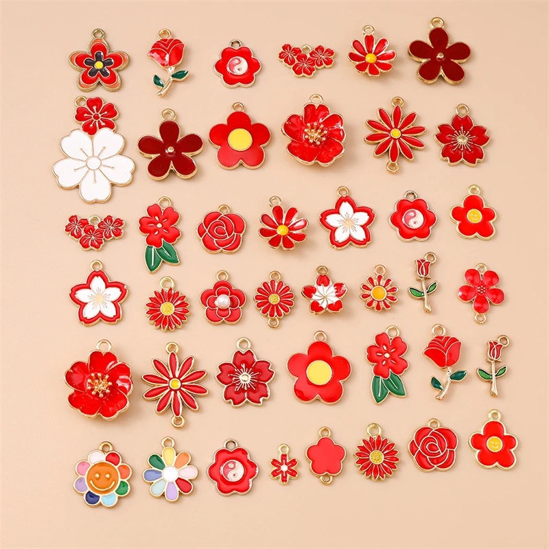 10/20 Stück Gemischte Zufällige Bunte Emaille-Blumen-Anhänger für Schmuckherstellung Ohrringe Halsketten Armbänder DIY Bastelbedarf – Detail 4