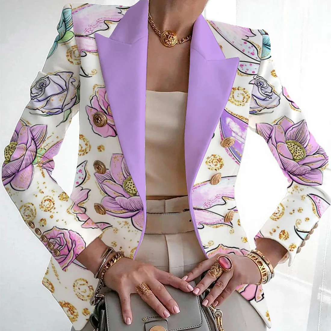 2023 Autumn Women\'s Fashion Printed Suit Fitted Small Suit Office Ladies Commuting Blazer Women